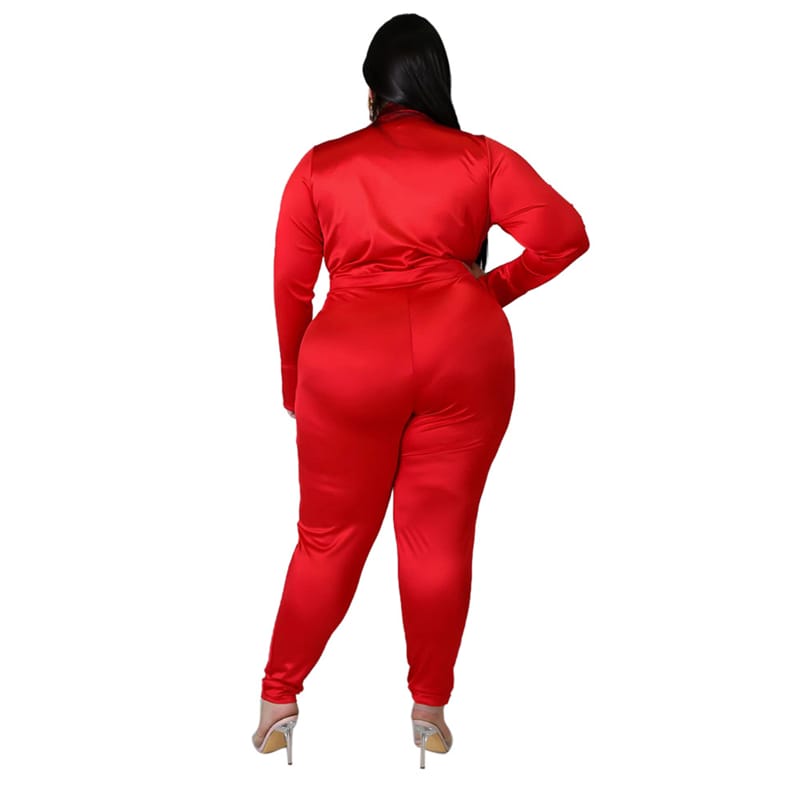 Ensemble Deux Pièces Col V Et Pantalon Couleur Unie - Chic&Shines