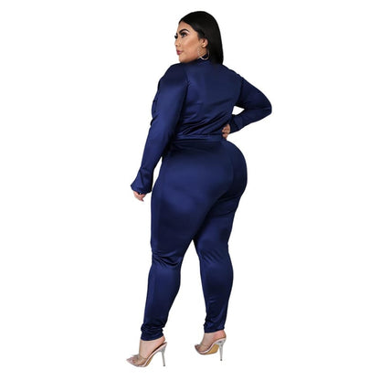 Ensemble Deux Pièces Col V Et Pantalon Couleur Unie - Chic&Shines