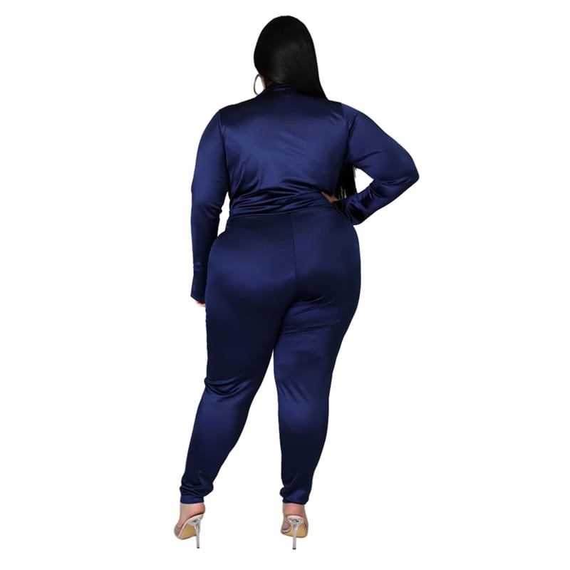 Ensemble Deux Pièces Col V Et Pantalon Couleur Unie - Chic&Shines