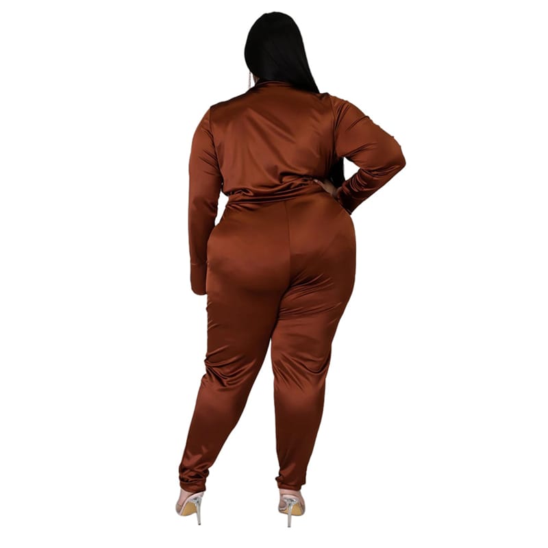 Ensemble Deux Pièces Col V Et Pantalon Couleur Unie - Chic&Shines