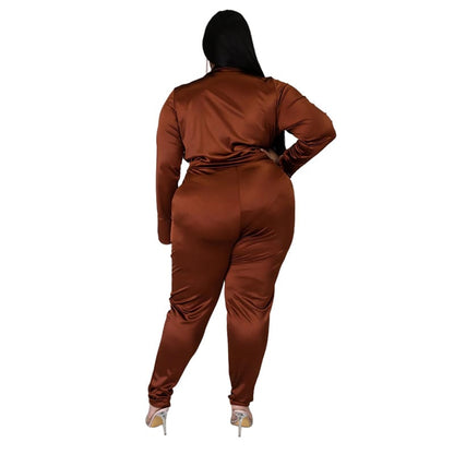 Ensemble Deux Pièces Col V Et Pantalon Couleur Unie - Chic&Shines