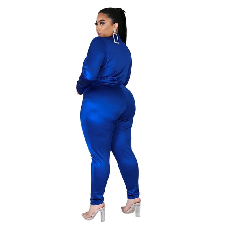 Ensemble Deux Pièces Col V Et Pantalon Couleur Unie - Chic&Shines