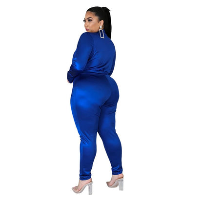 Ensemble Deux Pièces Col V Et Pantalon Couleur Unie - Chic&Shines