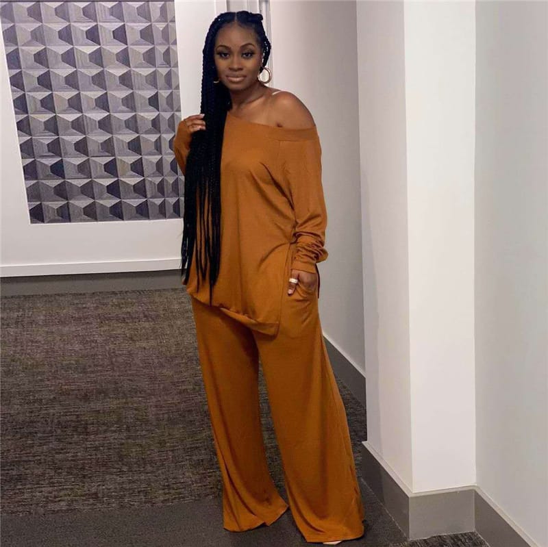 Ensemble haut manches longues et pantalon  large décontractée de couleur unie - Chic&Shines