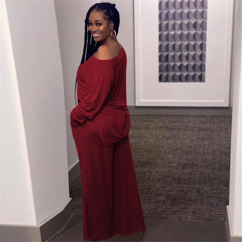 Ensemble haut manches longues et pantalon  large décontractée de couleur unie - Chic&Shines