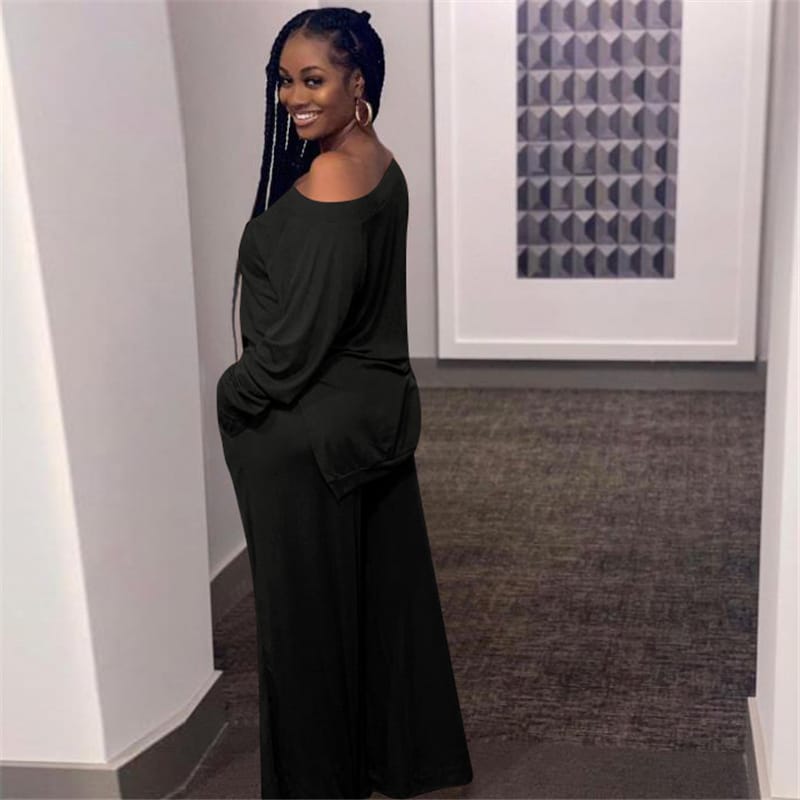 Ensemble haut manches longues et pantalon  large décontractée de couleur unie - Chic&Shines