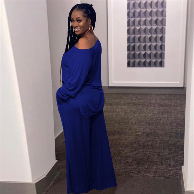 Ensemble haut manches longues et pantalon  large décontractée de couleur unie - Chic&Shines