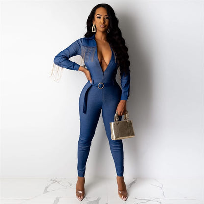 Combinaison jeans manches longues pantalon - Chic&Shines