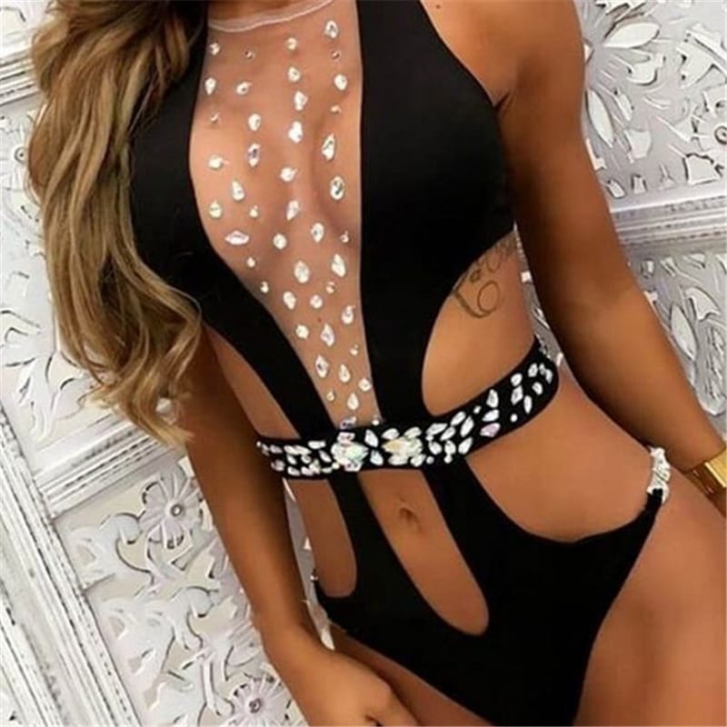 Maillot de bain maille strass transparent