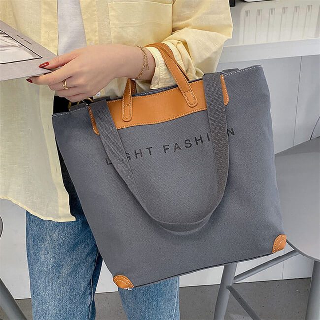 Sac style Cabas Grande Capacité Lettre Imprimée Toile Patchwork - Chic&Shines