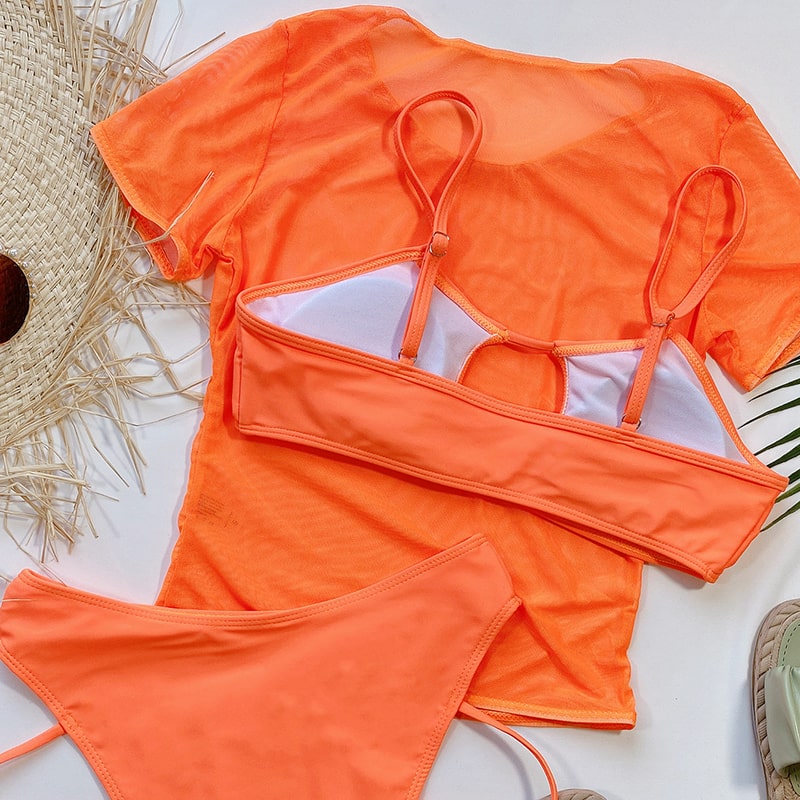 Maillot De Bain Trois Pièces Sexy Haut Manches Courtes Couleur fluo - Chic&Shines