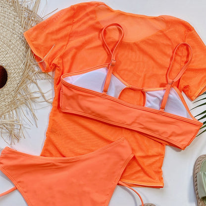 Maillot De Bain Trois Pièces Sexy Haut Manches Courtes Couleur fluo - Chic&Shines