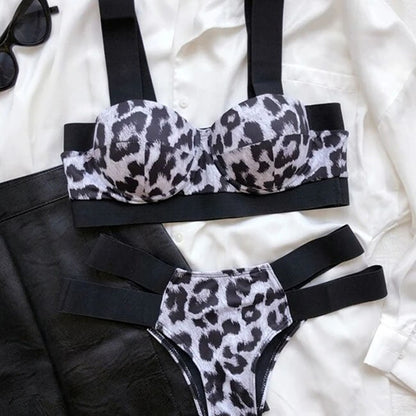 Maillot de bain 2 pièces haut bretelles à bandes et bas côté à double bandes confortable - Chic&Shines