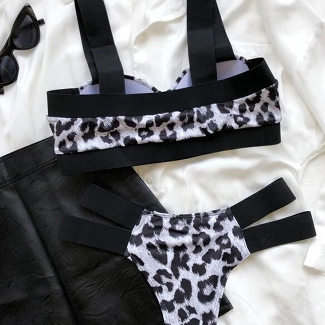 Maillot de bain 2 pièces haut bretelles à bandes et bas côté à double bandes confortable - Chic&Shines