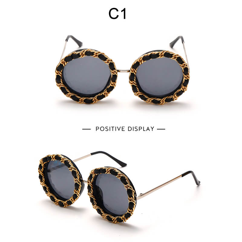 Lunettes de soleil Cadre rond de conception de chaîne - Chic&Shines