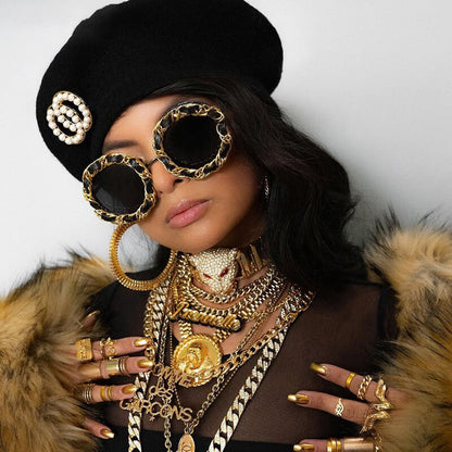 Lunettes de soleil Cadre rond de conception de chaîne - Chic&Shines