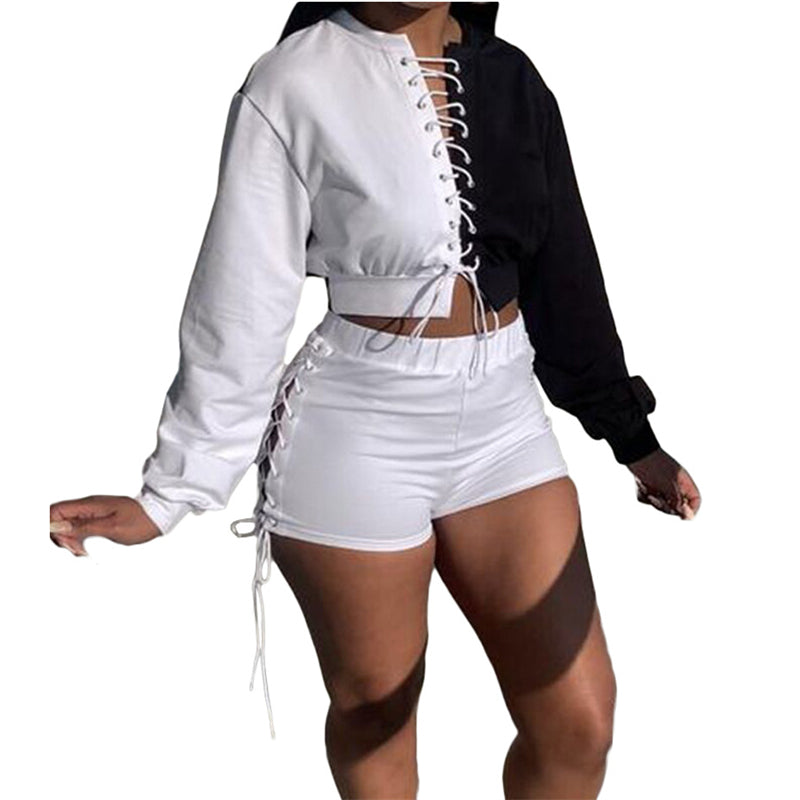 Ensemble short et top manches longues à lacets - Chic&Shines