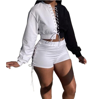 Ensemble short et top manches longues à lacets - Chic&Shines