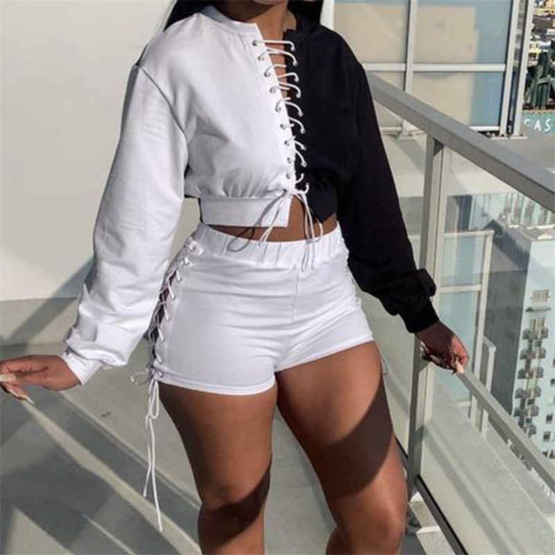 Ensemble short et top manches longues à lacets - Chic&Shines