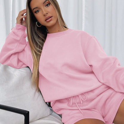 Ensemble short et sweat-shirt manche longue couleur unie - Chic&Shines