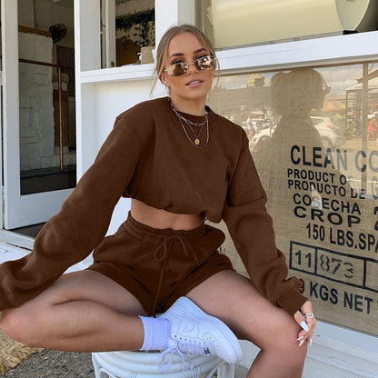 Ensemble short et sweat-shirt manche longue couleur unie - Chic&Shines