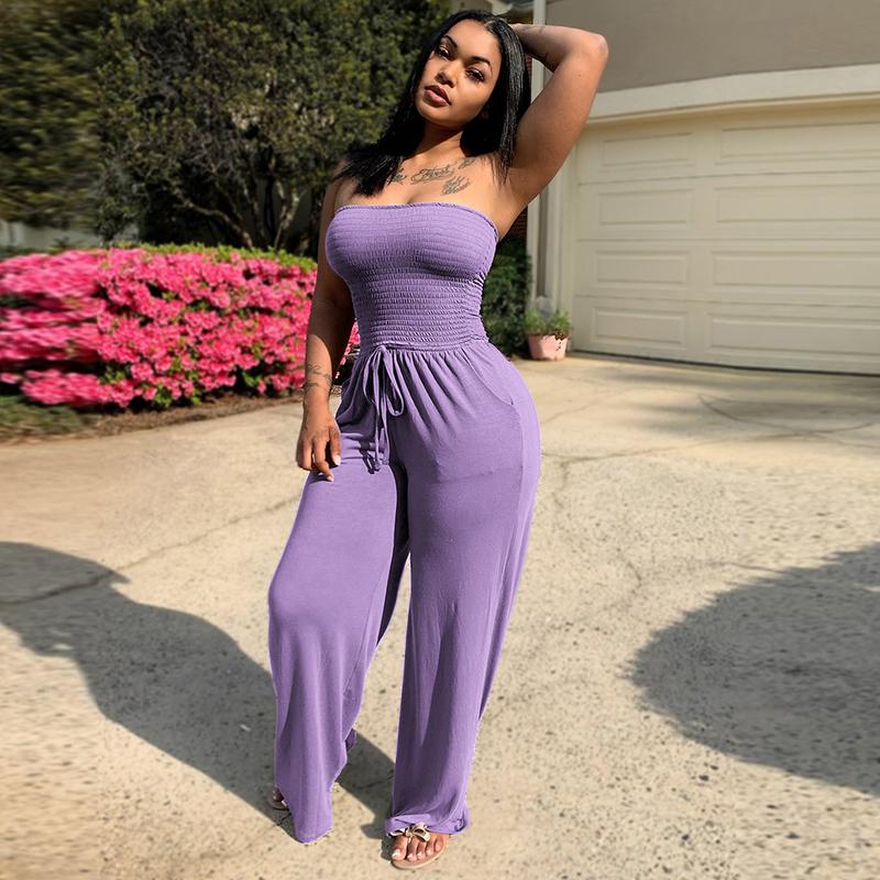 Combinaison pantalon bustier couleur unie - Chic&Shines