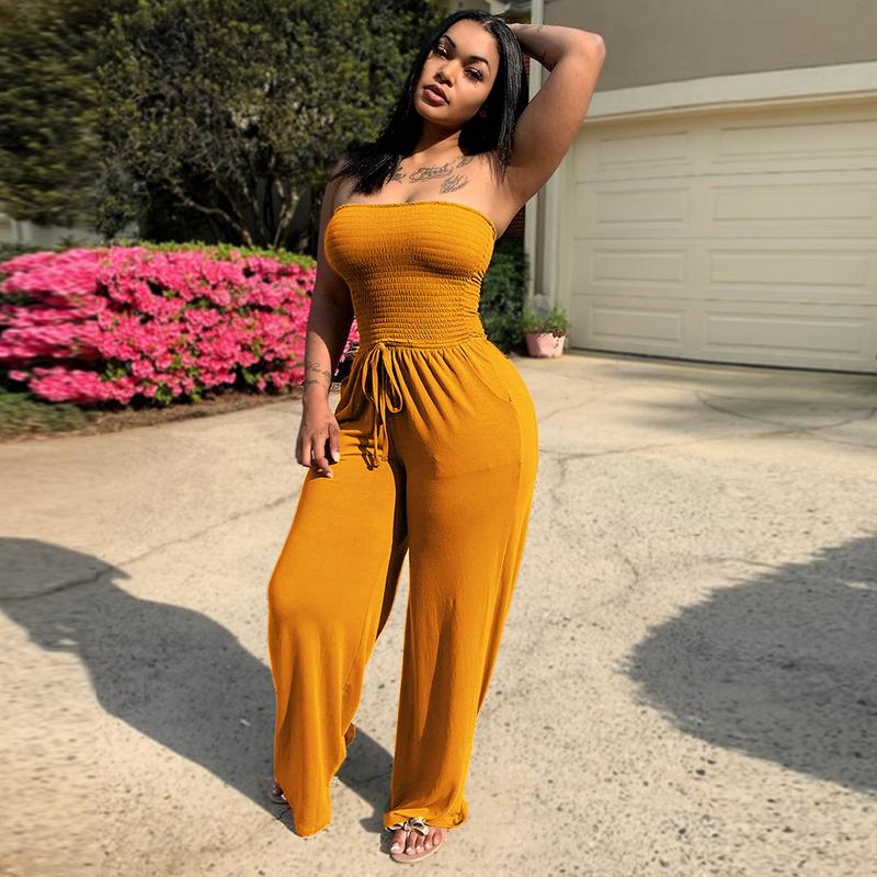 Combinaison pantalon bustier couleur unie - Chic&Shines