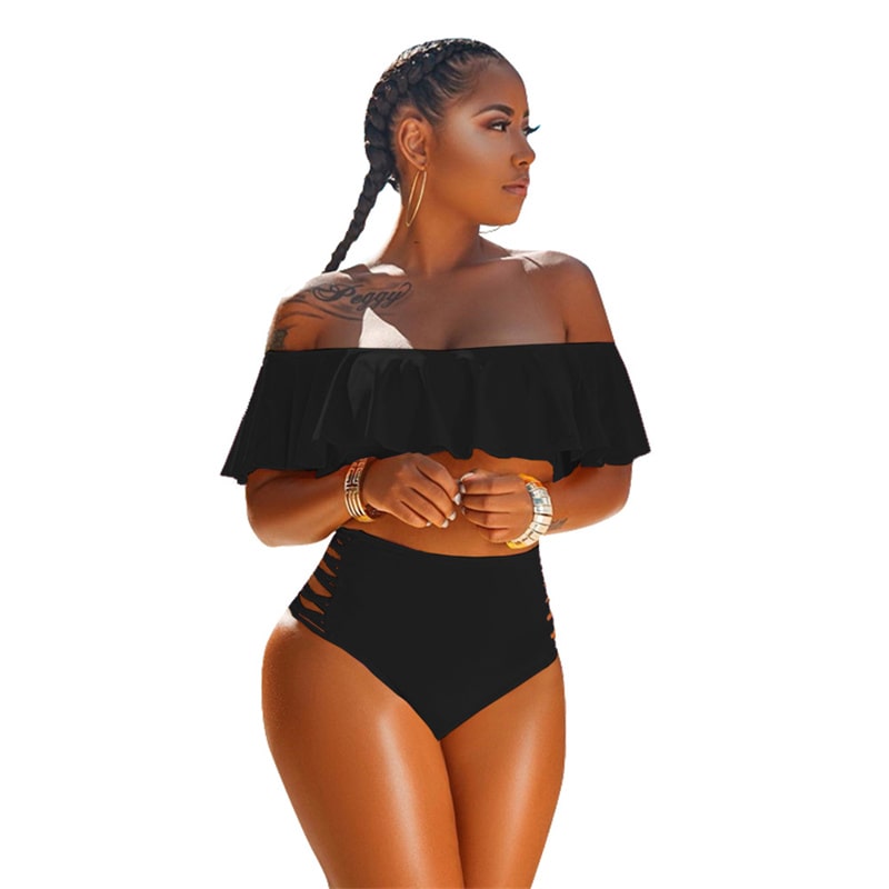 Maillots de bain 2 pièces haut bustier et culotte taille haute fente latérale - Chic&Shines