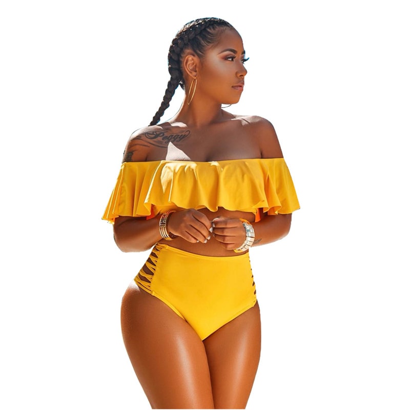 Maillots de bain 2 pièces haut bustier et culotte taille haute fente latérale - Chic&Shines