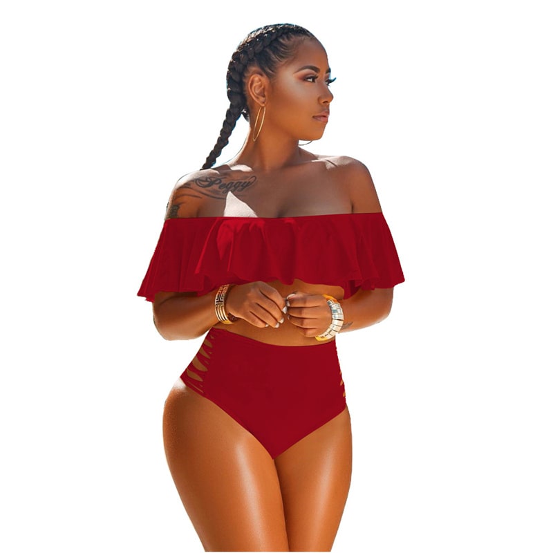 Maillots de bain 2 pièces haut bustier et culotte taille haute fente latérale - Chic&Shines