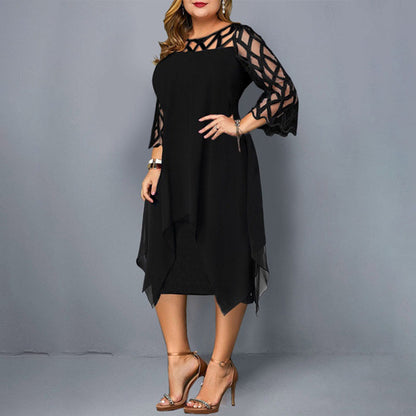 Robe mi-longue à manches trois quart creux en dentelle - Chic&Shines