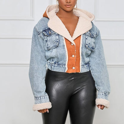 Manteau peluche veste en jeans à capuche - Chic&Shines