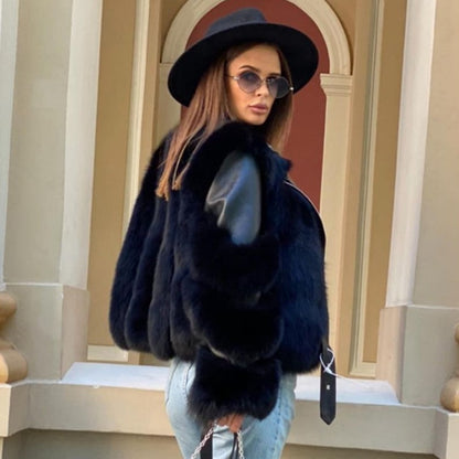 Manteau en peluche manches longues fermeture éclair - Chic&Shines