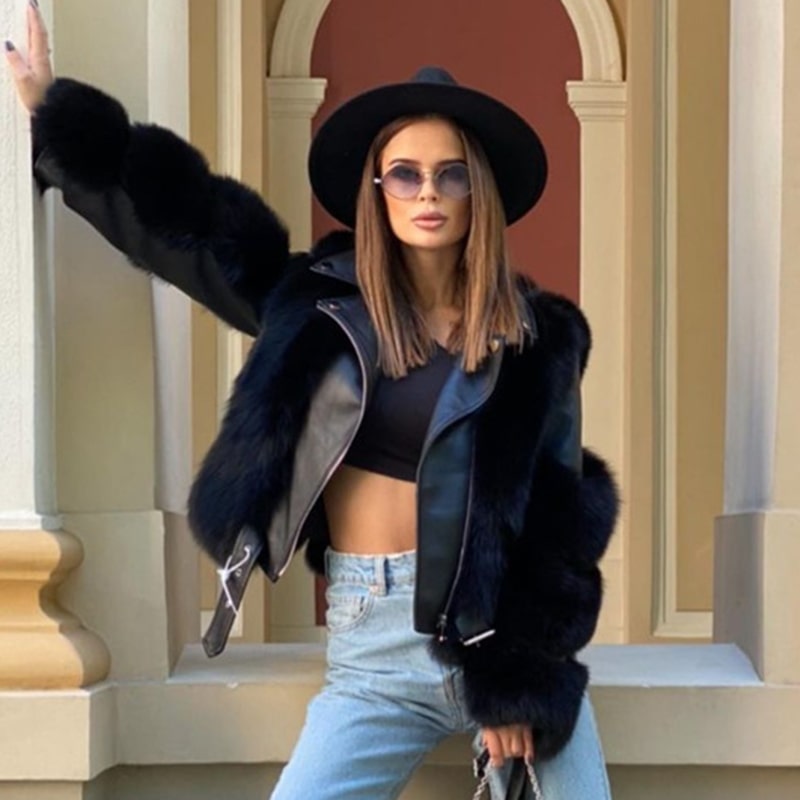 Manteau en peluche manches longues fermeture éclair - Chic&Shines