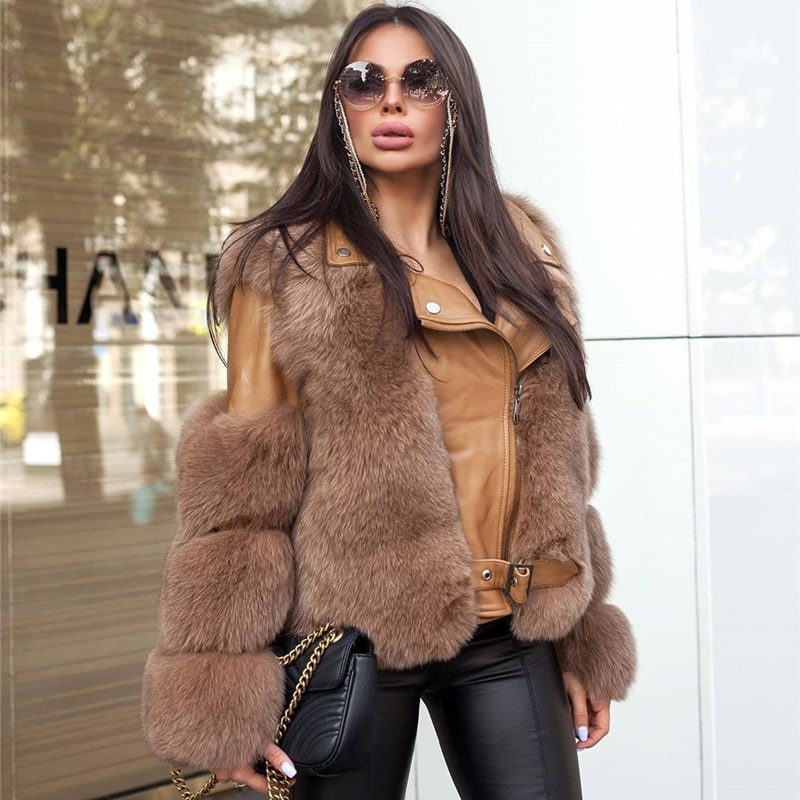 Manteau en peluche manches longues fermeture éclair - Chic&Shines