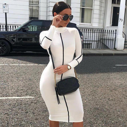 Robe mi-longue moulante à col rond manches longues sexy décontractée - Chic&Shines