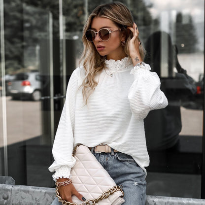 Chemisier à manches longues à volants col haut - Chic&Shines