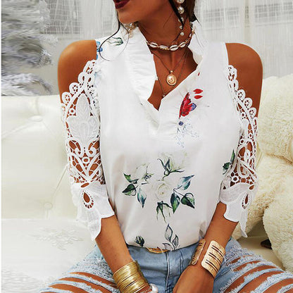 Chemisier à manches longues en dentelle à épaules dénudées - Chic&Shines