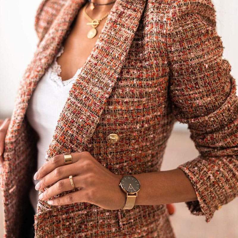 Blazer Manches Longues Imprimé Plaid