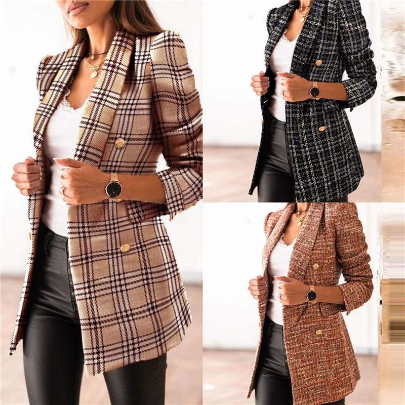 Blazer Manches Longues Imprimé Plaid