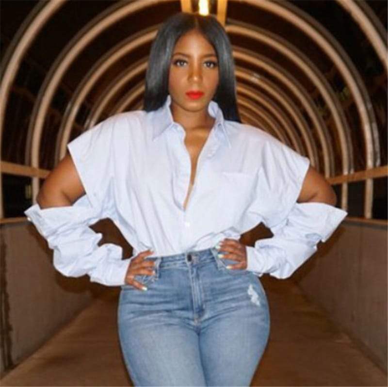 Chemisier Manches Creuses Mode Col Couleur UnIe