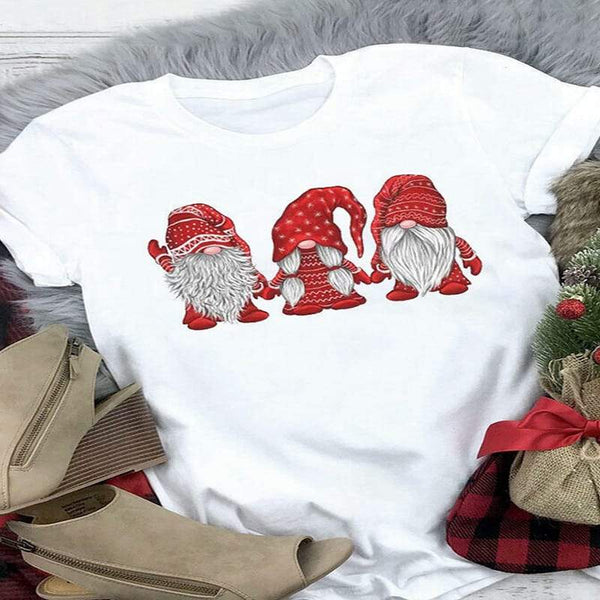 Col Rond Père Noël Imprimé Manches Courtes T-Shirt
