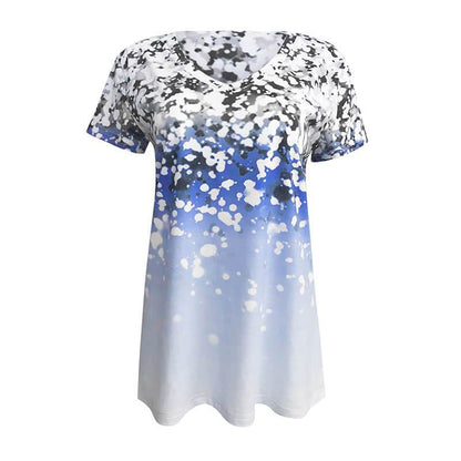 Dégradé Couleur Floral Imprimé V Col V T- shirt à manches courtes