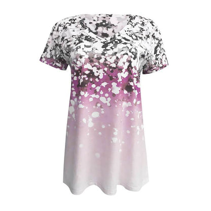 Dégradé Couleur Floral Imprimé V Col V T- shirt à manches courtes