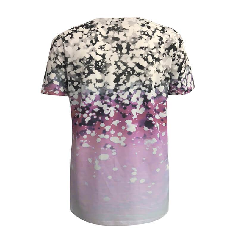 Dégradé Couleur Floral Imprimé V Col V T- shirt à manches courtes