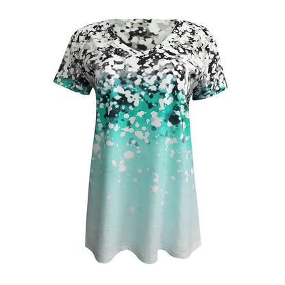 Dégradé Couleur Floral Imprimé V Col V T- shirt à manches courtes