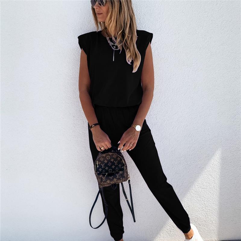 Deux pièces Pantalon Haut Sans Manches Décontracté De Couleur Unie