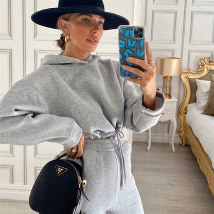 Ensemble De Survêtement Deux Pièces Pantalon Sweat à capuche décontracté de couleur unie