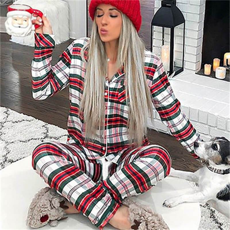 Ensemble Pyjama 2 Pièces Noël Imprimé Rayé