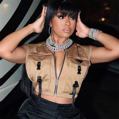 Haut sans manches à poche mode cargo